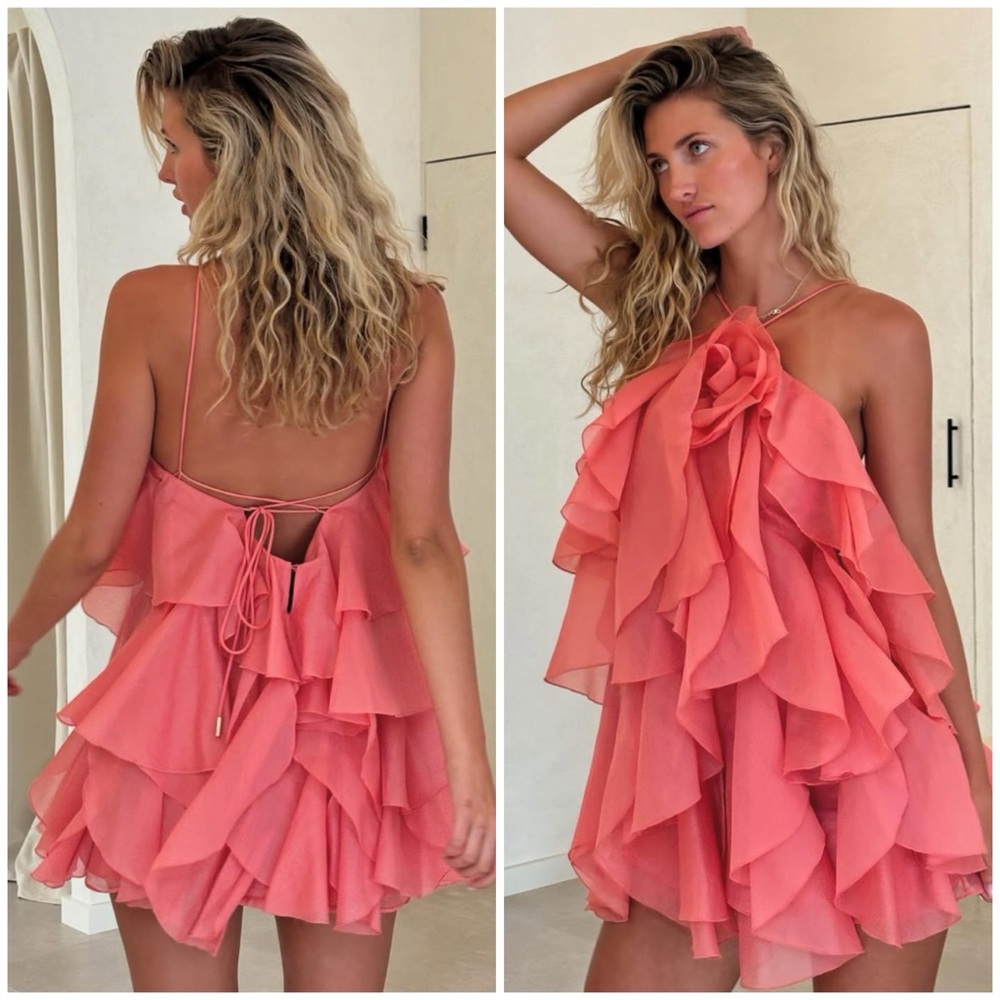 AJE PANDOREA LAYERED MINI DRESS WASHED CORAL SZ AU 14, US 10 - Picture 2 of 12